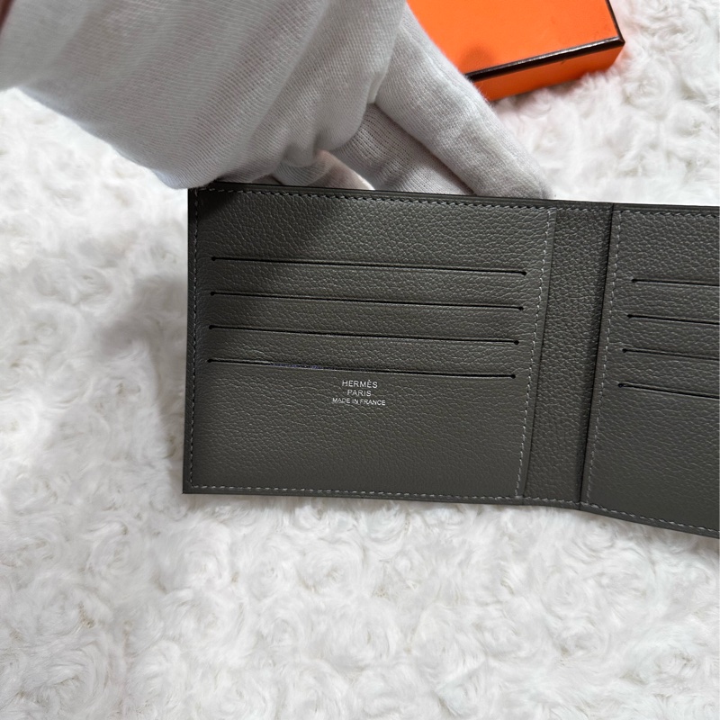 愛馬仕 Hermes男士 八卡絲巾短夾 積雨雲灰/W刻-7