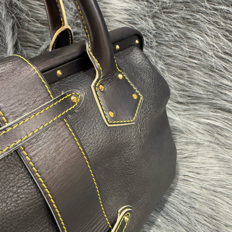 LV M91805 黑色 SUHALI 金釦 鉚釘 山羊皮 手提包 醫生包 貴婦包-9