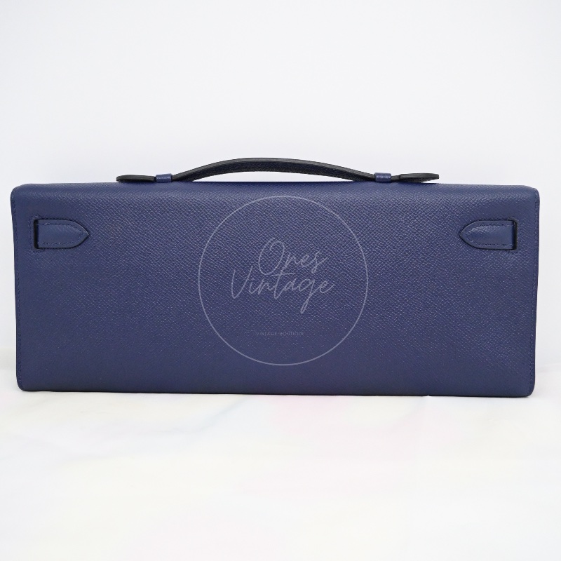 [Pre-owned] Hermes Bleu Saphir Epsom Kelly Cut Clutch-1