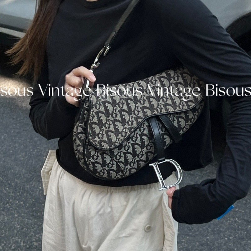 Dior Saddle 老花 馬鞍包 藍色Dior緹花 手提 肩背包-4