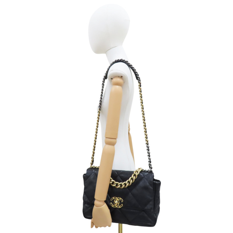 黑色 牛皮 CHANEL 19 30CM 鍊帶 肩背包 AS1161-9