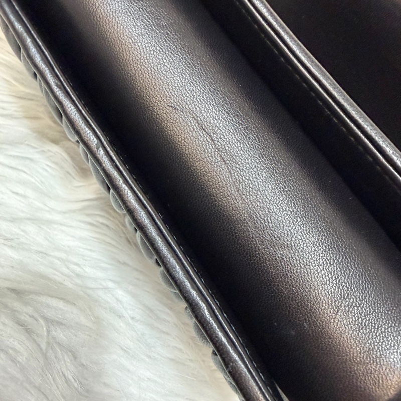 Miumiu 5BD016黑色皺摺皮革銀鏈條斜背包 Woc-39