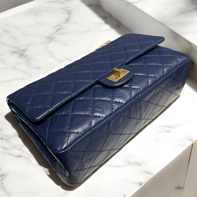 Chanel 2.55 28CM/深藍金釦-4
