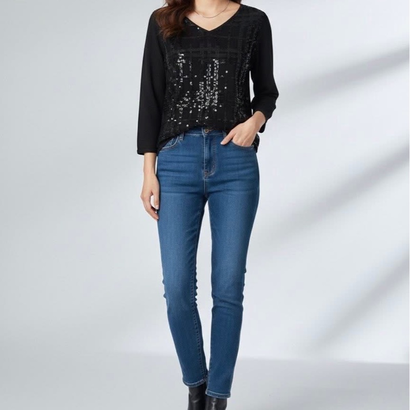 BURBERRY 倫敦 V領亮片針織羊毛上衣 黑色-9