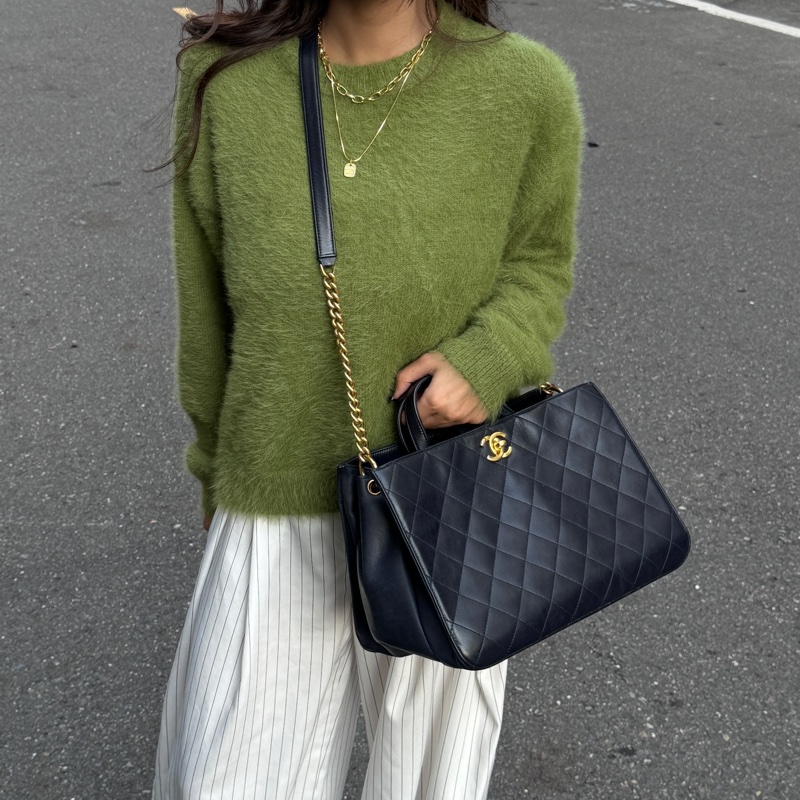 （極稀有 入手30萬台幣） Chanel 香奈兒 皺紋牛皮 菱格紋 托特+手提+斜背包-3