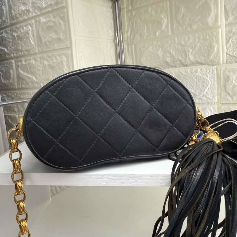 Chanel 香奈兒黑金菱格紋雕花鏈金球流蘇盒子包帶卡-2