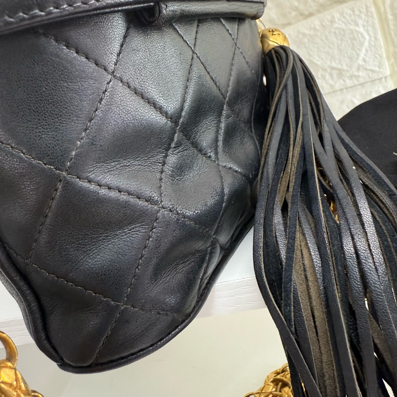 Chanel 香奈兒黑金菱格紋雕花鏈金球流蘇盒子包帶卡-19