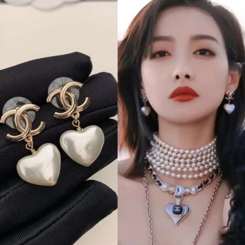 💝FuFu.Style ⟡.·* Chanel 劉詩詩同款珍珠愛心雙C小香耳環-1