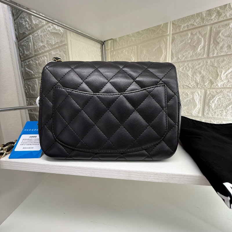 chanel香奈兒黑金菱格紋雙C扣方胖子鏈條包-1