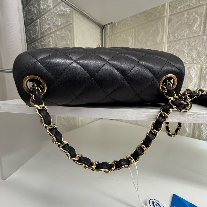chanel香奈兒黑金菱格紋雙C扣方胖子鏈條包-4