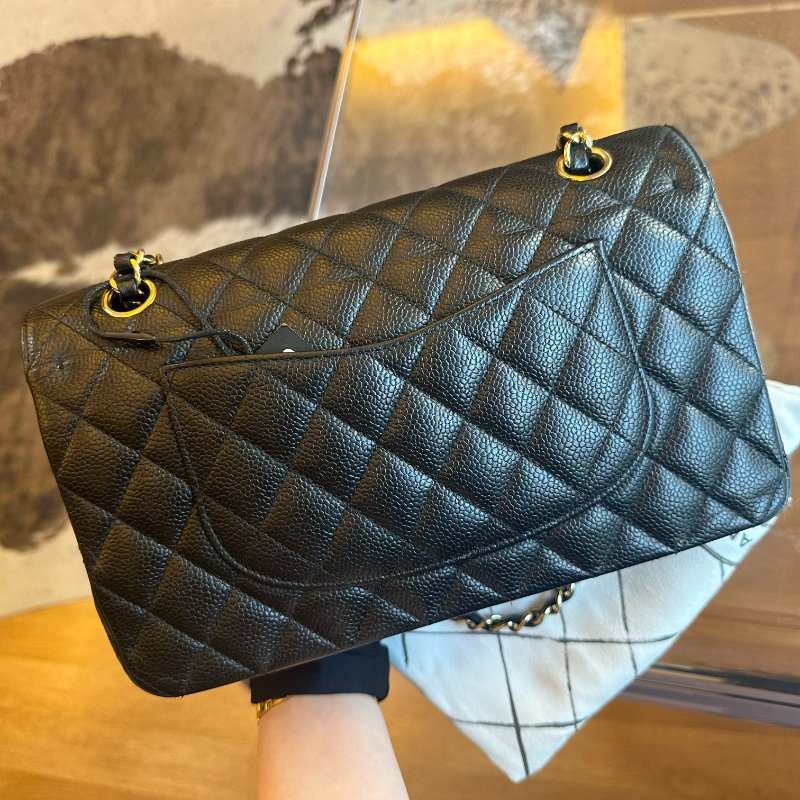 Chanel香奈兒黑金魚子醬菱格紋 cf鏈條包中號-17