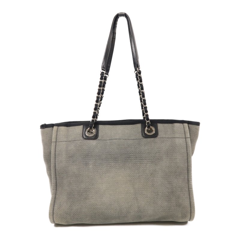 CHANEL 帆布Deauville Tote銀扣肩背袋-2