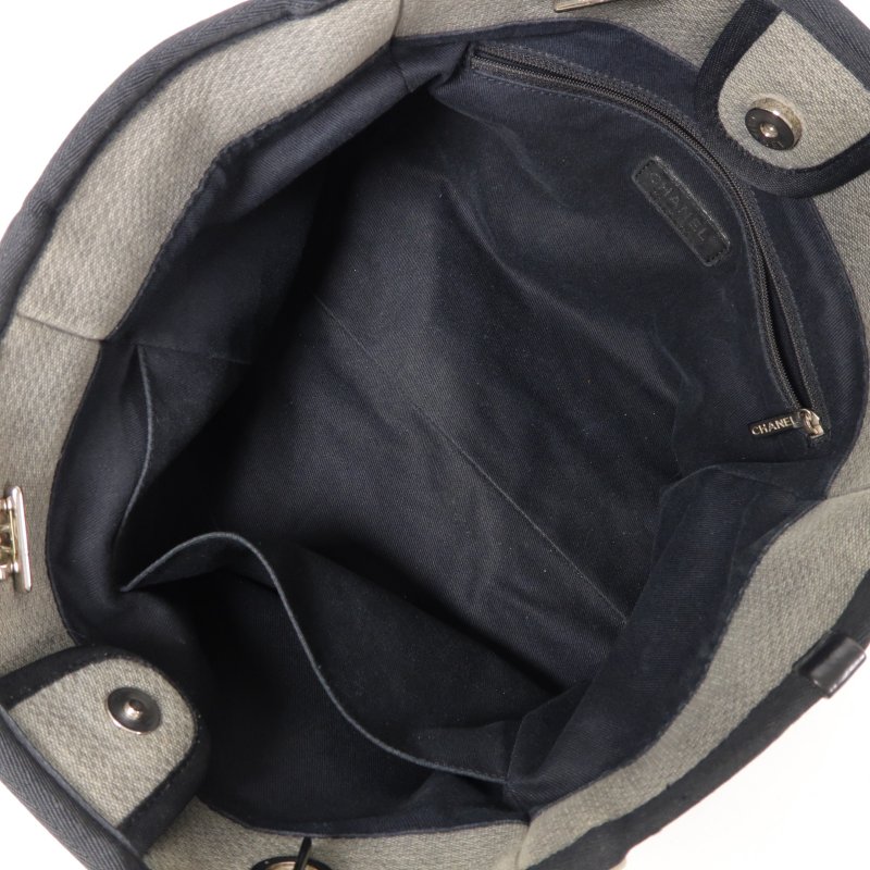 CHANEL 帆布Deauville Tote銀扣肩背袋-4