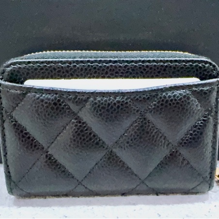 全新現貨 Chanel 黑金荔枝紋拉鍊零錢包-6