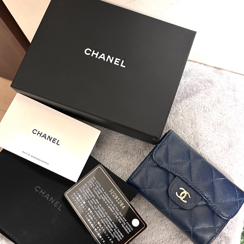 CHANEL香奈兒雙層零錢包 深藍色-0