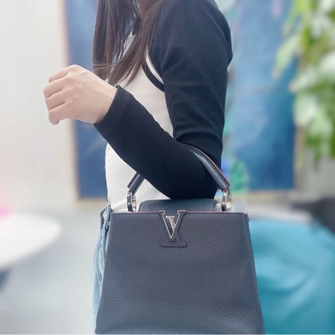 LV capucines pm 深藍色+桃紅內裡滾邊+銀釦