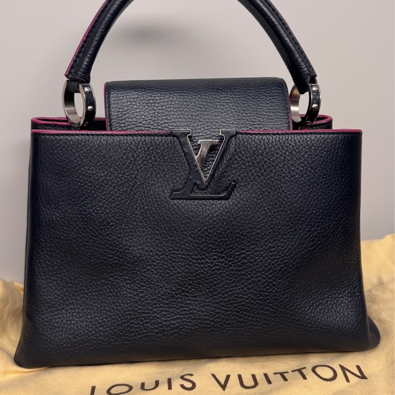 LV capucines pm 深藍色+桃紅內裡滾邊+銀釦-1