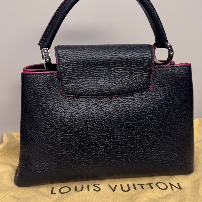 LV capucines pm 深藍色+桃紅內裡滾邊+銀釦-4