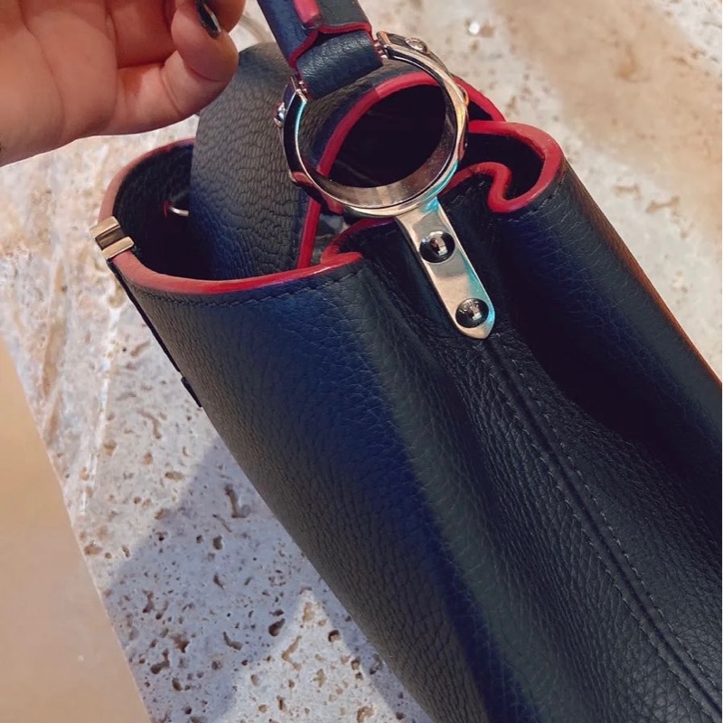 LV capucines pm 深藍色+桃紅內裡滾邊+銀釦-15