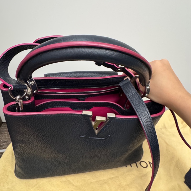 LV capucines pm 深藍色+桃紅內裡滾邊+銀釦-18