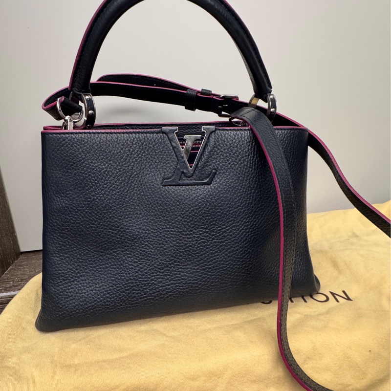 LV capucines pm 深藍色+桃紅內裡滾邊+銀釦-19