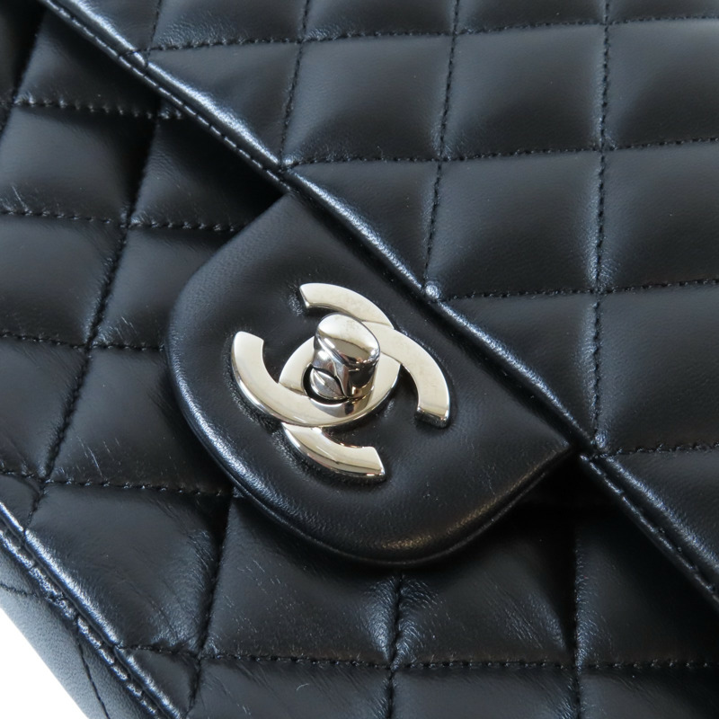 黑色 羊皮 菱格紋 Classic Double Flap 25肩背包 鍊帶 銀扣 A01112/BK-5
