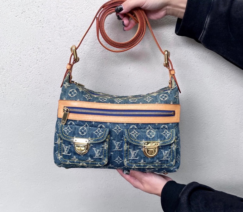 「JL精品代購」LV 老花 丹寧 雙口袋肩背包-3