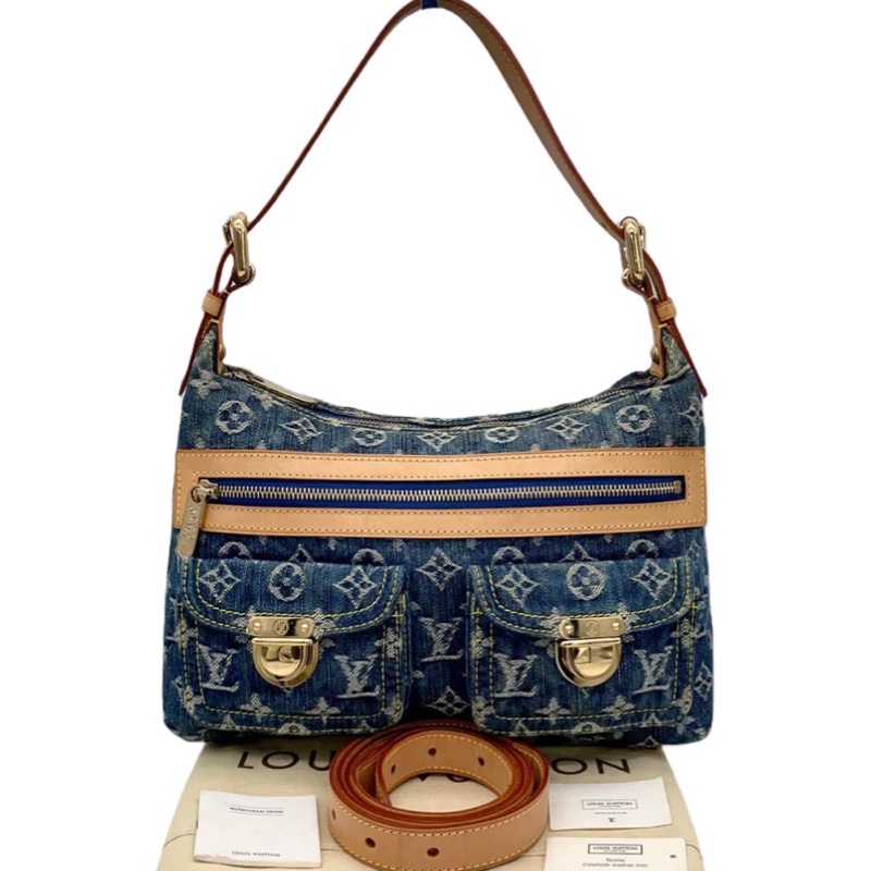 「JL精品代購」LV 老花 丹寧 雙口袋肩背包-4