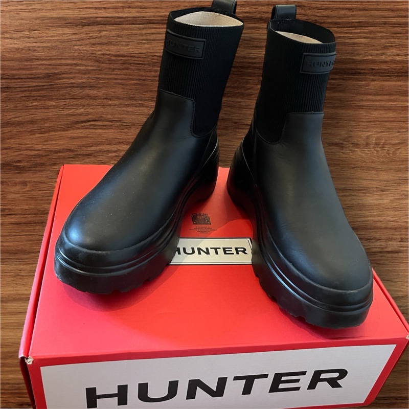 Hunter-女鞋-Explorer鬆緊口皮革踝靴(雨靴) 黑色-0