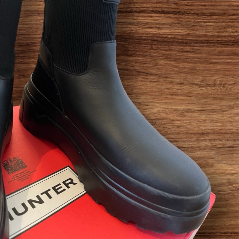 Hunter-女鞋-Explorer鬆緊口皮革踝靴(雨靴) 黑色-1