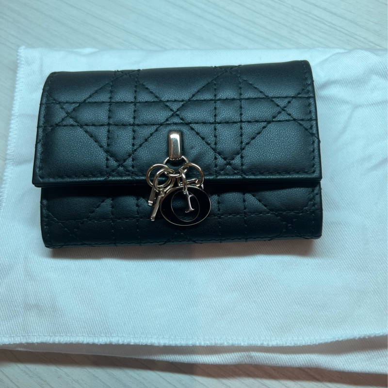 全新My Dior Glycine 黑色 Cannage 籐格紋羊皮零錢包-17