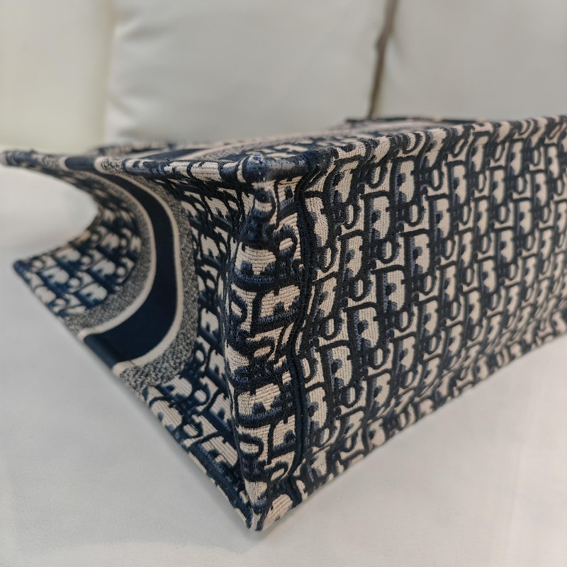 Dior Book Tote 購物袋 米色拼藍色 老花拼刺綉Logo 帆布 中號 23年 大全套-6