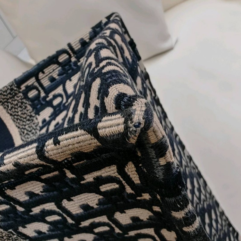 Dior Book Tote 購物袋 米色拼藍色 老花拼刺綉Logo 帆布 中號 23年 大全套-7