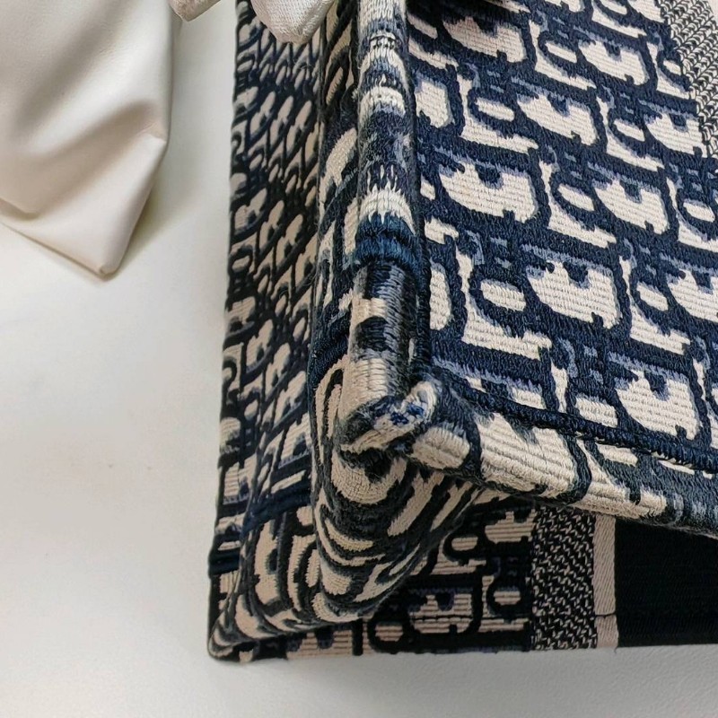 Dior Book Tote 購物袋 米色拼藍色 老花拼刺綉Logo 帆布 中號 23年 大全套-9