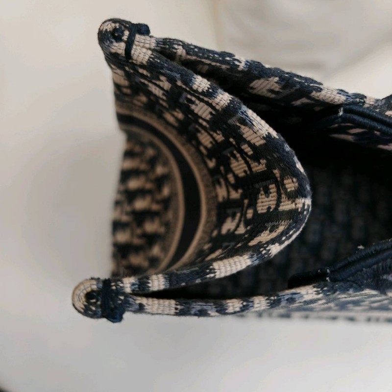 Dior Book Tote 購物袋 米色拼藍色 老花拼刺綉Logo 帆布 中號 23年 大全套-11