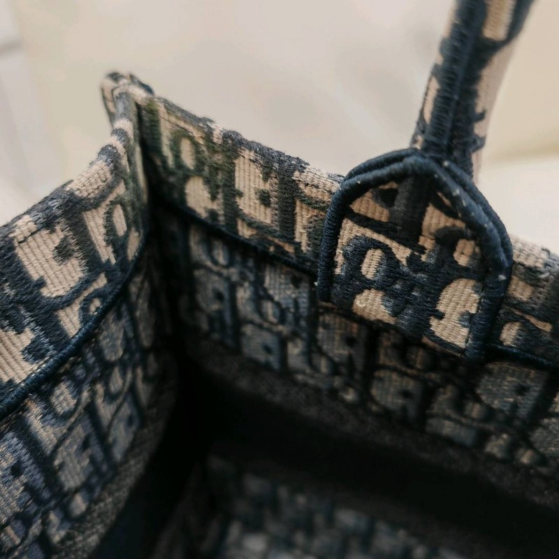 Dior Book Tote 購物袋 米色拼藍色 老花拼刺綉Logo 帆布 中號 23年 大全套-13
