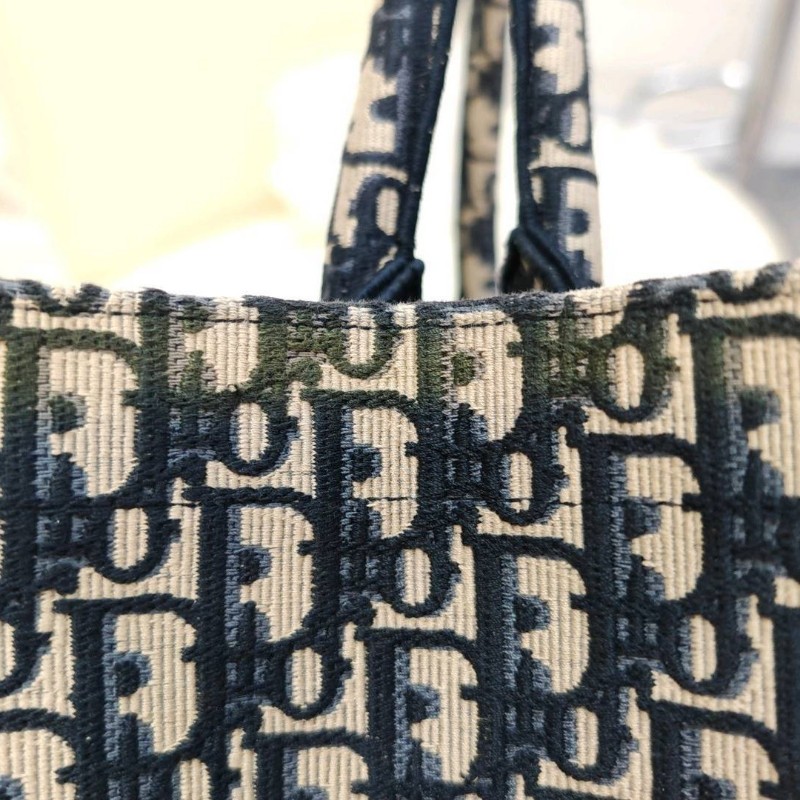 Dior Book Tote 購物袋 米色拼藍色 老花拼刺綉Logo 帆布 中號 23年 大全套-15