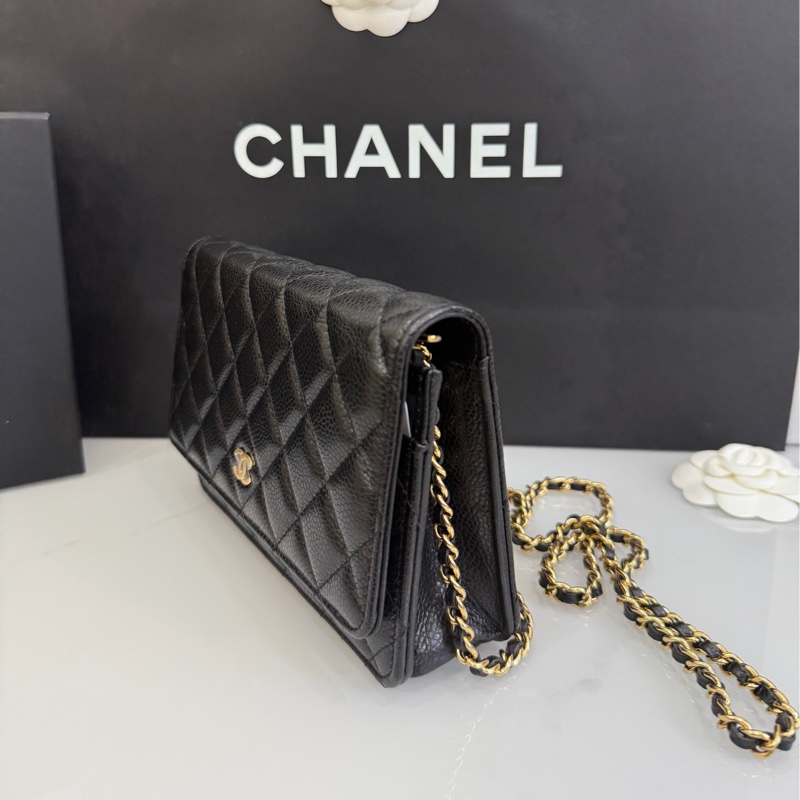 Chanel Woc 晶片款 磁吸釦 黑金 WOC 荔枝牛皮 鏈帶包-10