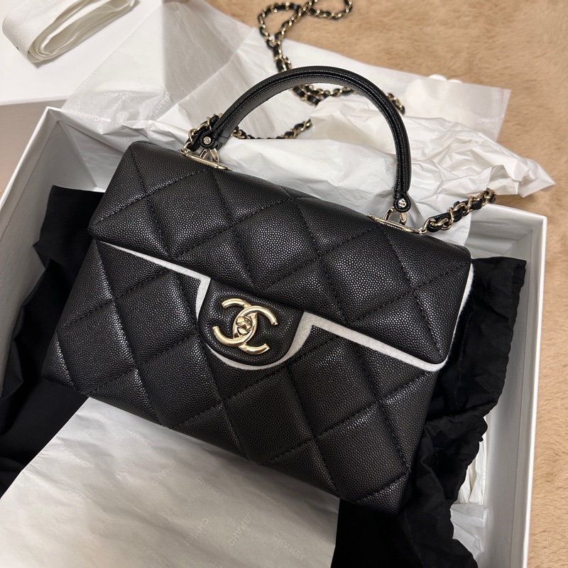 25S CHANEL SAC RABAT AVEC POIGNEE- 黑金 魚子醬牛皮(100%全新)-2