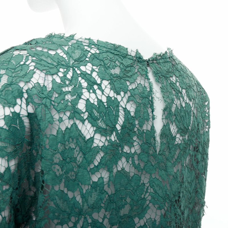 VALENTINO green floral lace boxy crop tshirt top IT38 XS-6