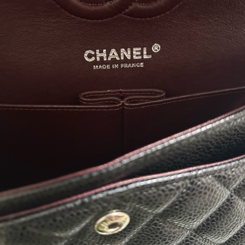 香奈兒 chanel cf 23 小號 黑銀 黑色銀釦 牛皮 保卡 26開-4