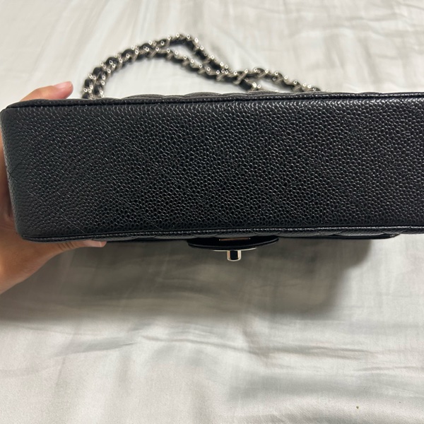 香奈兒 chanel cf 23 小號 黑銀 黑色銀釦 牛皮 保卡 26開-7