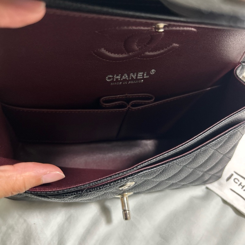 香奈兒 chanel cf 23 小號 黑銀 黑色銀釦 牛皮 保卡 26開-8