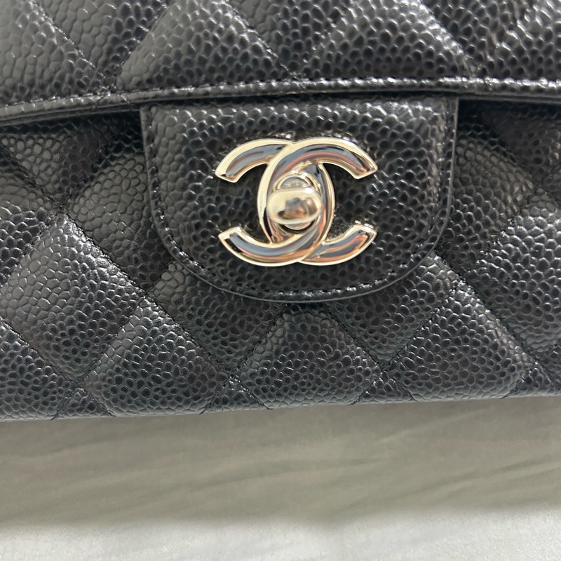 香奈兒 chanel cf 23 小號 黑銀 黑色銀釦 牛皮 保卡 26開-9