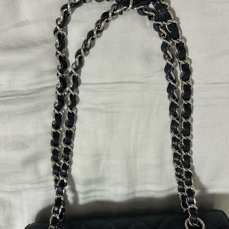 香奈兒 chanel cf 23 小號 黑銀 黑色銀釦 牛皮 保卡 26開-10