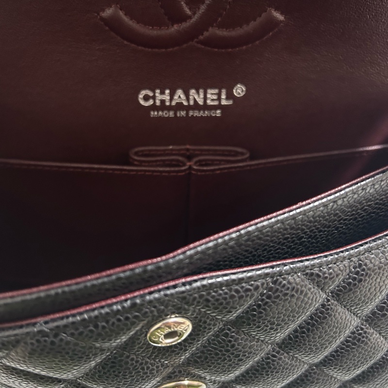 香奈兒 chanel cf 23 小號 黑銀 黑色銀釦 牛皮 保卡 26開-15