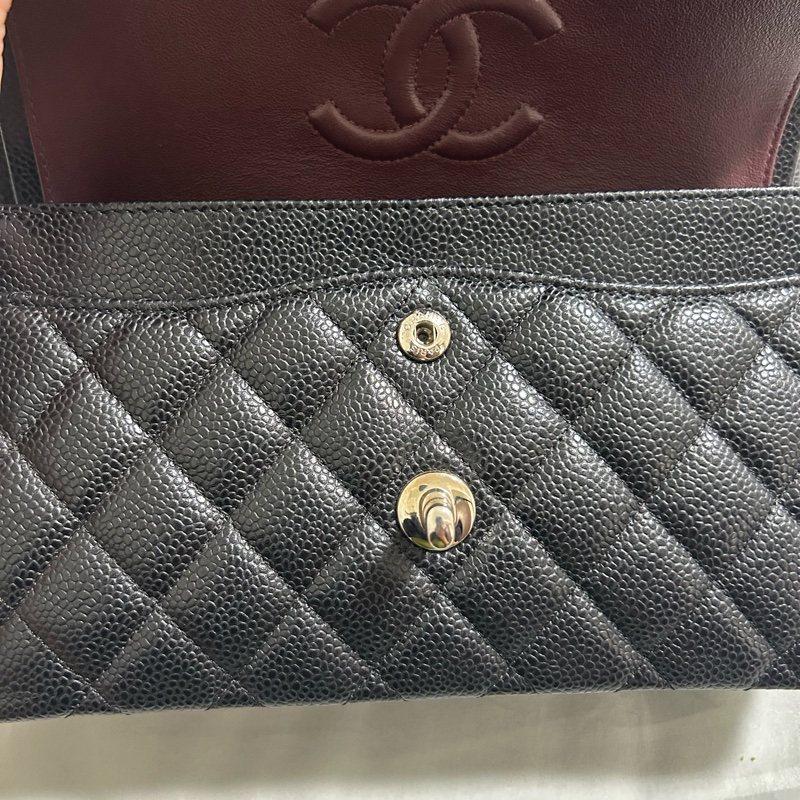 香奈兒 chanel cf 23 小號 黑銀 黑色銀釦 牛皮 保卡 26開-16