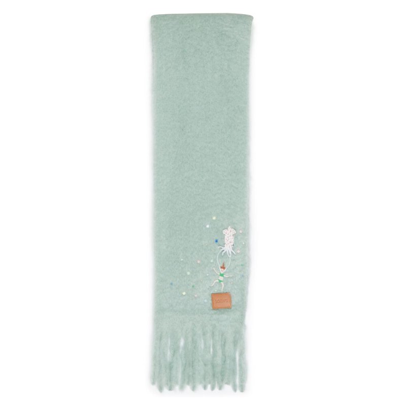【LOEWE 羅威】x Suna Fujita Squid 花枝 馬海毛 羊毛 混紡 圍巾 水藍色-1