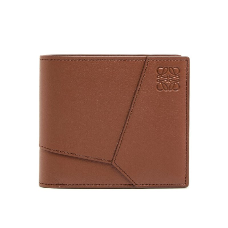 【LOEWE 羅威】Bifold 小牛皮 幾何 雙摺 皮夾 卡夾 短夾 棕色-0
