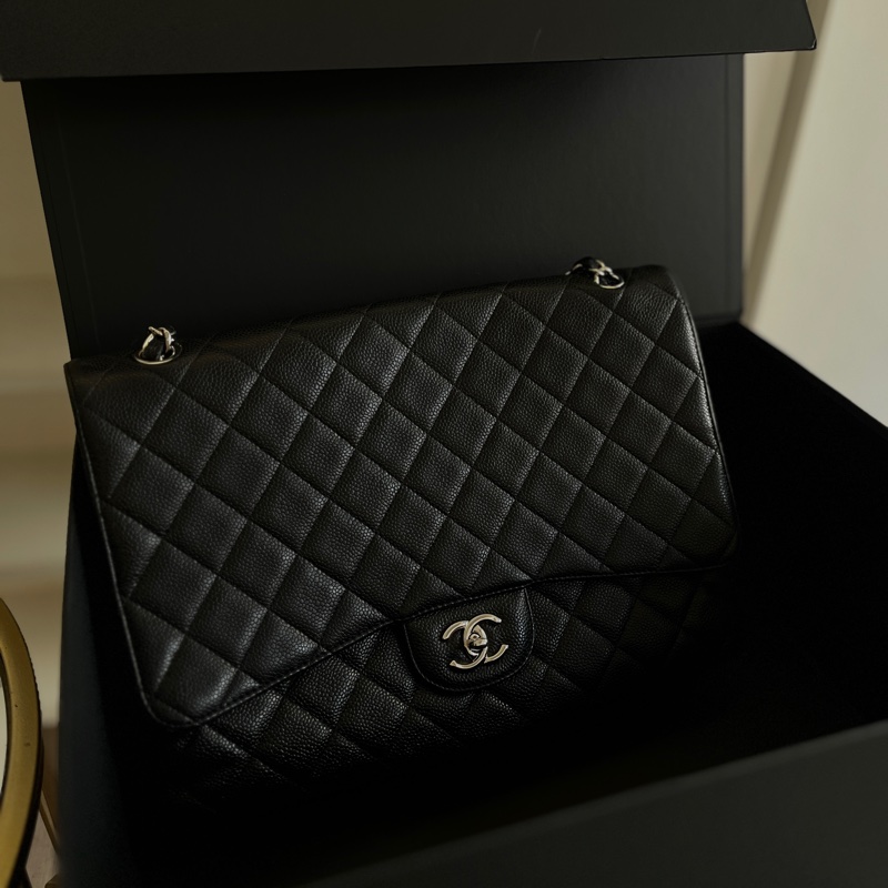 Chanel maxi黑銀荔枝牛皮-0